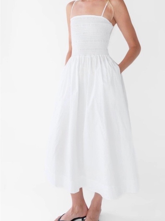 Astr Dresses & Skirts - Astr White Smocked Midi Dress with Spaghetti Straps